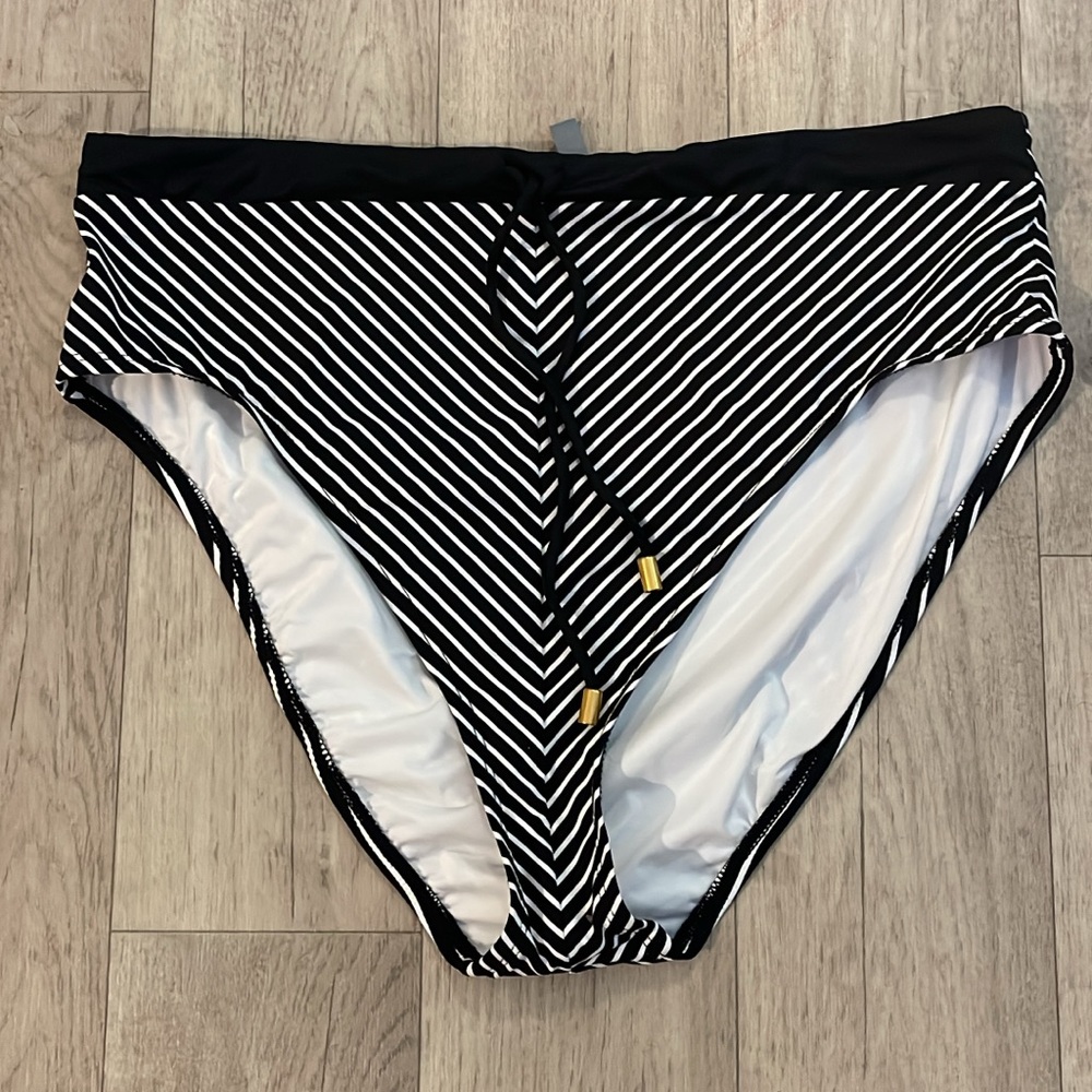 La Blanca Black and White Diagonal Stripe Bikini Bottom, Sz 14 XL